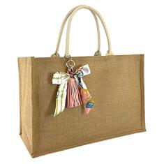 Hibala Bolsa de praia grande de tecido de palha feita à mão com borla de ombro, Bege, 15 x 18 x 8 inches, Laço rosa