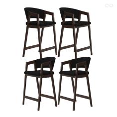 Kit 4 Banquetas Alta para Ilha de Cozinha Ravena Madeira Maciça Capuccino Suede Preto CCS