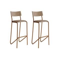 Banqueta Sala de Jantar Atlas 1747 Kit 2 Un Cobre/Linho Areia/Courino Caramelo - Carraro