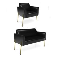Sofá Namoradeira E Poltrona Pé De Ferro Dourado Marisa Corano Preto D03