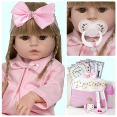 Boneca Tipo Reborn Loira Menina Princesa Fofa Diversos Itens - Cegonha