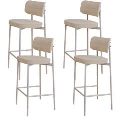 Kit 04 Banquetas Alta Bar Cozinha Sala De Jantar Aço Branco Kaira C01 