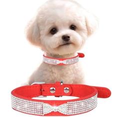 Coleiras vermelhas brilhantes para cães fêmeas, lindas coleiras de cachorro com strass com strass e joias brilhantes para cães pequenos e médios, G