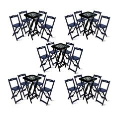 Kit 5 Conjuntos de Mesa Bistrô Dobrável Jack Daniel`s com 4 Banquetas de Madeira Preta