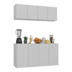 Kit Armário De Cozinha E Aparador 4 Portas Multimóveis Mp2162 Branco Branco