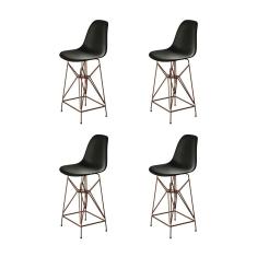 Kit 4 Banquetas Bistrô Alta Eames Preta Base Ferro Cobre - Cor: Preto