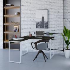 Mesa De Escritório Em L Estilo Industrial 120x150cm Kuadra Carvalho Dark - Est.branca