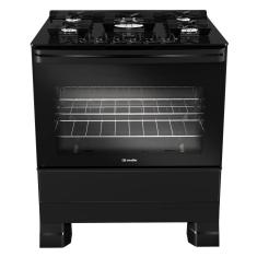 Fogão Mueller 5 Bocas Preto Com Mesa De Vidro E Tripla Chama