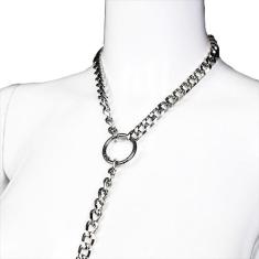 Coleira De Metal Com Guia 99cm - Coleção Fetiche Lovetoys - Prata, Regulável