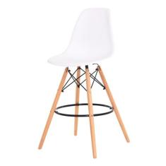 Banqueta Alta Eiffel Eames Branca Base Madeira Cozinha Bar - Waw Desig