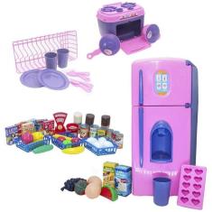 Kit Luxo Cozinha Infantil Mercado Louça Fogão Geladeira 54Pç - Altimar