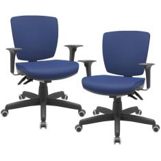 Kit 02 Cadeiras De Escritório Executiva Office Giratória Preto Baixa Flexi P03 Vinil Azul - Lyam