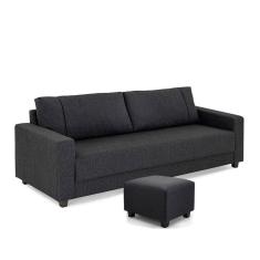 Sofá 3 Lugares e Puff Herval Clean Linho Grafite, 200 cm