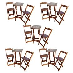Kit 5 Conjuntos Bistrô Mesa Com 2 Banquetas Dobráveis De Madeira Personalizada Jack - Imbuia