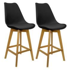 Kit 2 Banquetas Monty Leda Luisa Saarinen Alta Base Fixa Madeira - Preta