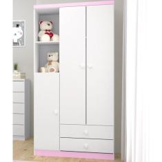 Guarda Roupa Infantil 3 Portas Lápis de Cor Branco/Rosa Chá