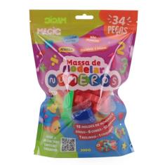 Massinha de modelar com moldes de números e sinais | 34 peças | 300gr