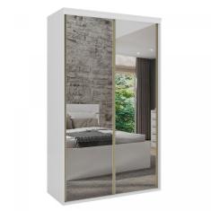 Guarda-Roupa Solteiro 2 Portas de Correr com Espelho Branco