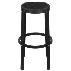 Banqueta Alta Fitz em Polipropileno Preto Assento Simulando Rattan Preto