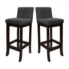 Kit 2 Banquetas Alta para Balcão Tóquio em Madeira Maciça Matelassê Suede Cinza CCS