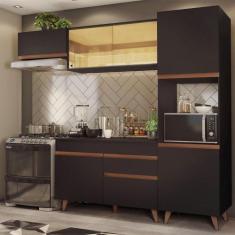 Cozinha Completa Madesa Reims 250003 com Armário e Balcão - Preto, Pre