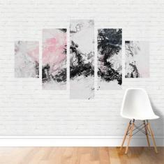 Quadro Preto e Branco Arte Abstrata Mancha Rosa em Canvas - Plinplin