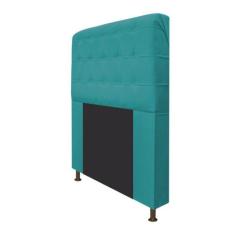 Cabeceira Estofada Dama 160 cm Queen Size Com Botonê Suede Azul Turque