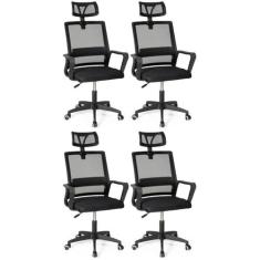 Kit 4 Cadeiras de Escritório Giratória Executiva Pro com Regulagem de 