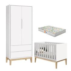 Berço Americano e Guarda Roupa 2 Portas New Classic Branco com Pés Mad