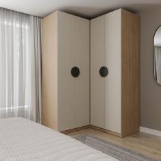 Guarda-roupa Modulado Joy 2 Peças Canto, Nicho com 2 Gavetas Cabecasa Madeiramadeira Cinza