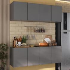 Kit Armário de Cozinha Aéreo e Balcão 4 Portas Multimóveis MP2161, Gra