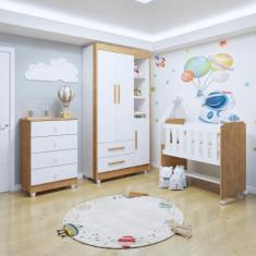 Quarto de Bebê Completo com Cômoda, Mini Berço e Guarda Roupas Lila Am