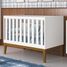 Berço Mini Cama Classic Pés Amadeirado com Colchão D18 - Reller Móveis Branco Fosco