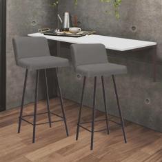 Kit Mesa Suspensa de Parede Fixa mdf Marmorizado + 2 Banquetas Lexi Ferro Marrom Sintético Cinza - Ahazzo Móveis