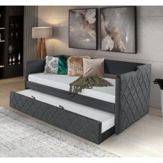 Sofá Cama em Madeira Maciça Vintage com Revestimento de Tecido Veludo 