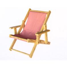 Cadeira Espreguiçadeira Dobrável Infantil Madeira Maciça Natural Tecido Rosa