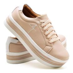 Tênis Feminino Bordado Fé Nude Salto Plataforma Anabela Casual Dia a D