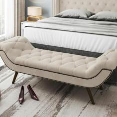 Recamier Calçadeira King 195 cm em Tecido Sintético Bege com Tachas Ci