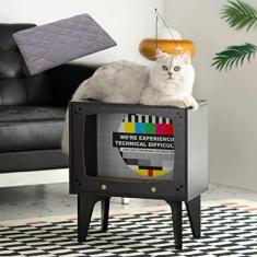 Casa Para Gatos Condomínio De Madeira Para Gatos Cama Para Gatos Interna Em Forma De TV Resistente Grande Luxo Móveis Para Abrigo De Gatos Com Almofada Arranhador Para Gatos Brinquedos De Bola De