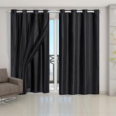 Cortina Blackout Pvc Com Tecido Voil 4,20 M X 2,50 M - Preto