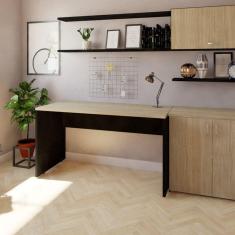 Mesa para Escritório 180cmx70cm 25mm Bramov Móveis Preto/Carvalho Mel