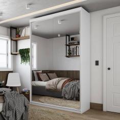 Guarda-roupa Solteiro 100% Mdf Bp com 2 Portas de Espelho Geneve Branco