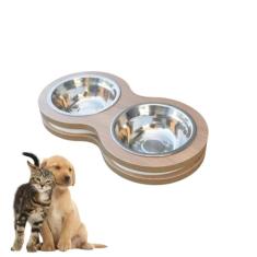 Comedouro Elevado Duplo Pet MDF Cães e Gatos - Inox