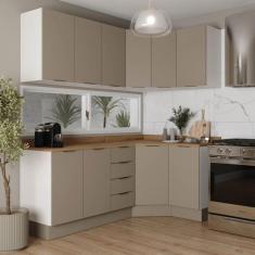 Cozinha Modulada 6 Peças com Tampo e Rodapé 3 Aéreos e 3 Balcões Ipanema Cabecasa Madeiramadeira Cinza Trama