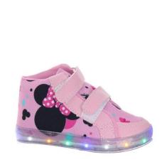 Tenis Botinha Menina Infantil Laço Rosa Luz Led Brilho Pisca-Feminino