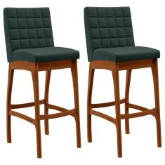 Kit 02 Banquetas Altas Mila Linho Verde Musgo