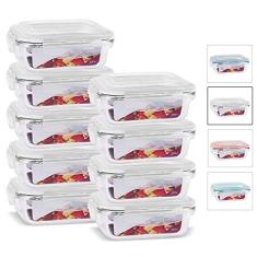 KIT 9 Potes de Vidro Retangular com Tampa Hermética 370ml Cor:Branco (QH)