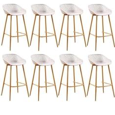Conjunto com 8 Banquetas Alta com Encosto e Apoio para Pés Clarice Nude
