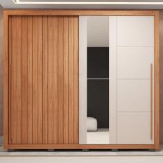 Guarda-roupa Casal Ripado com Espelhos 2 Portas e 4 Gavetas Suburban Espresso Móveis Freijo/Off White