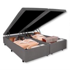 Cama Box Baú King 178x198x42cm Suede Cinza com Pistão a Gás - Cama InH